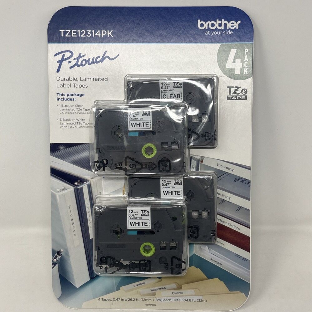 Brother P-Touch Label Tapes TZE12314PK (4-Pack) 3 White / 1 Clear